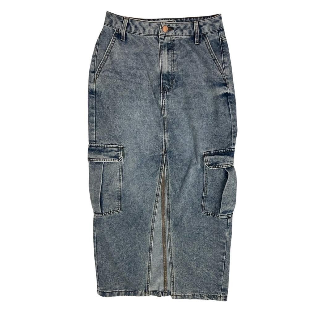 Love Fire Denim Cargo Midi Skirt